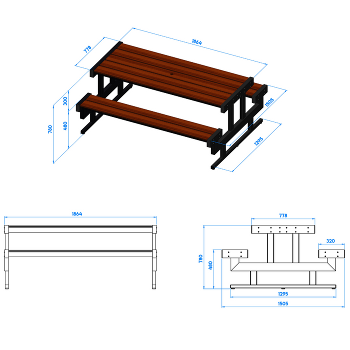 Picknickbank Bamboe zwart gecoat